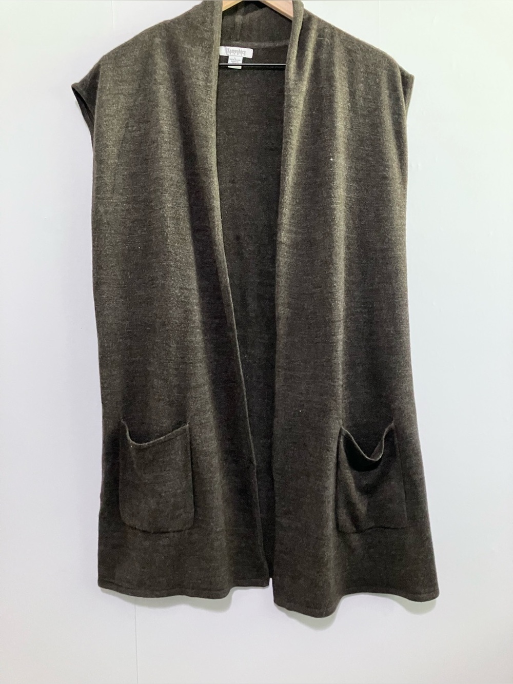 Hampshire Studio Brown Open Front Long Cardigan Vest Size Large